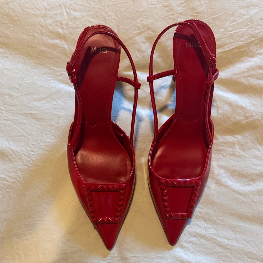 Mango Red Strappy Heels with Studs